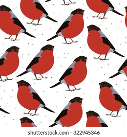 Pattern with bullfinches. Illustration with birds.
