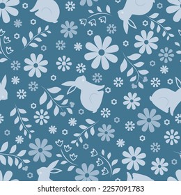 Pattern with bunnies and floral elements