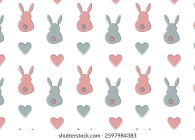 pattern, bunnies, vector, children's, gentle, cute, hearts