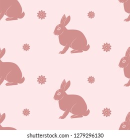 Pattern - a bunny and a flower on a coral background - vector.