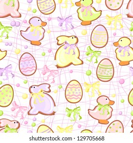 pattern with bunny and rose strip on background