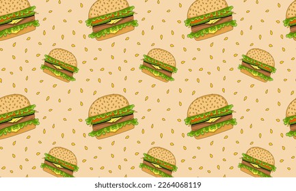 Pattern burger flat vector illustration
