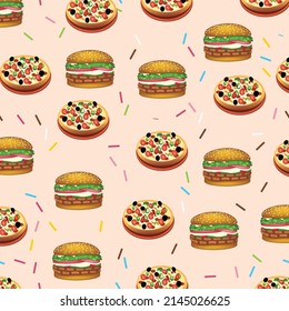 pattern burger  pizza, vector background with pizza  burger