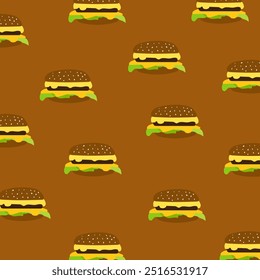 pattern of burgers. Background for fast food, packing, poster. 