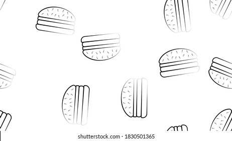 pattern of burgers black and white, vector illustration. delicious fast food. wallpaper for cafe, home decor design. burgers in hand-drawn style, like by hand.