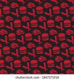 patrón con hamburguesas, carne y cuchillos