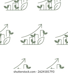 padrão com ícone de negócios do gráfico de crescimento de negócios com ramificações de folhas verdes, mesclando negócios e ecologia