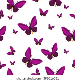 Pattern with butteflies on the white background