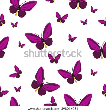 Pattern with butteflies on the white background