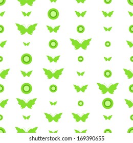 Pattern with butterflies and circles. Seamless background
