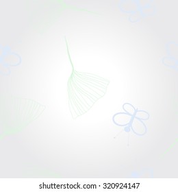 Pattern of  butterflies, leaves. Hand drawn.