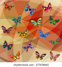 Pattern of butterflies on abstract background. Colored vector illustration.