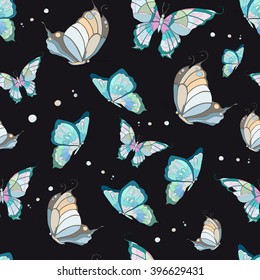 Pattern of butterflies on a black background
