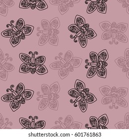 The pattern of butterflies on a pink background.