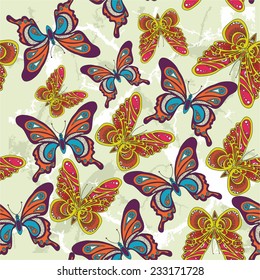 pattern with butterflies on a yellow background. vector illustration