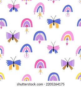 patrón con mariposas y arcos. diseño infantil de tela, papel, etc. vectorial.