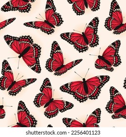 Pattern with butterflies. Red butterflies fly in different directions.