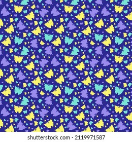 A pattern of butterflies in the style of the 90s on a blue background