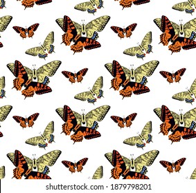 pattern with butterflies yellow and red