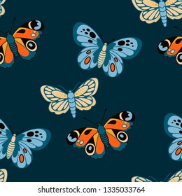 Pattern of butterfly in a flat style. Seamless background