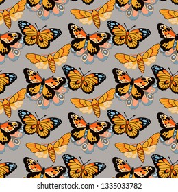 Pattern of butterfly in a flat style. Seamless background