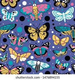Pattern of butterfly in a flat style. Seamless background