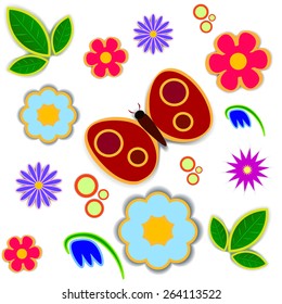 Pattern butterfly flowers spring leaves green summer insects