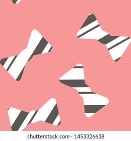 pattern with butterfly ties. White bow tie with black stripes on a pink background