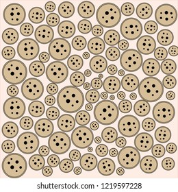A pattern of buttons. The background is made of buttons with six holes.