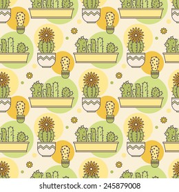 pattern of cacti. Linear illustration. vector background