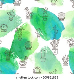 pattern of cacti. Linear illustration. vector background