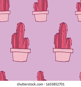 The pattern of cacti. Shades of pink. Seamless background. Vector illustration.