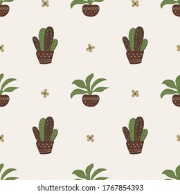 Pattern of cacti and succulents in a flower pot. This pattern for scrapbooking and packaging.