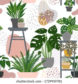 Pattern Cacti and succulents. Indoor plants and flowers in pots. Landscaping at home. Decor for the apartment and garden. 