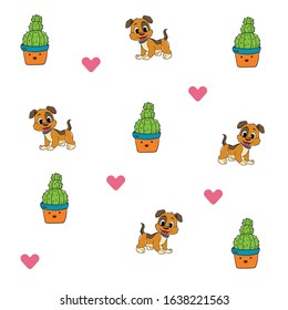 pattern cactus dog love minimalist background vector