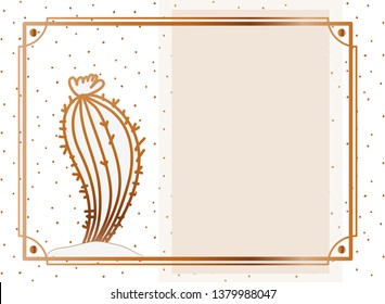 pattern cactus with frame golden isolated icon