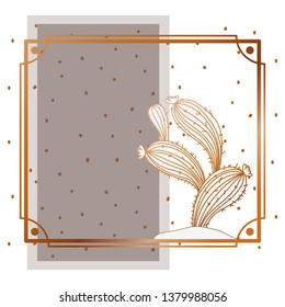 pattern cactus with frame golden isolated icon
