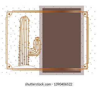 pattern cactus with frame golden isolated icon