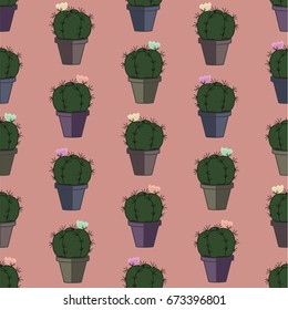 Pattern with cactus and succulents hand drawn on white background. Can be used for wallpaper, pattern fills, textile, web page background, surface textures, Image for advertising booklets, banners.