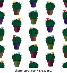 Pattern with cactus and succulents hand drawn on white background. Can be used for wallpaper, pattern fills, textile, web page background, surface textures, Image for advertising booklets, banners.