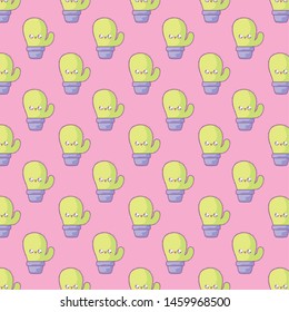 pattern of cactus tropicals in pot plant kawaii style