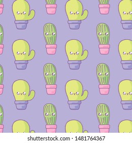 pattern of cactus tropicals in pot plants kawaii style