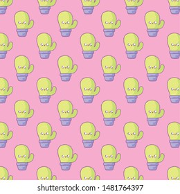 pattern of cactus tropicals in pot plants kawaii style