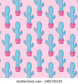 pattern of cactus tropicals in pot plants kawaii style