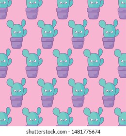 pattern of cactus tropicals in pot plants kawaii style