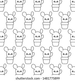 pattern of cactus tropicals in pot plants kawaii style