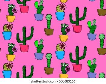 Pattern of cactus.Cactus seamless pattern.