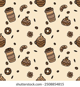 pattern with cafeteria theme, brown tones
