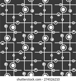 Pattern in the cage with circles seamless vector background.
