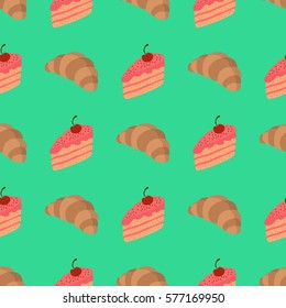 Pattern with cake and croissant